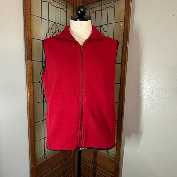 Woolrich Women Fleece Vest Gilet Red Full Zip Size M - Picture 1 of 11